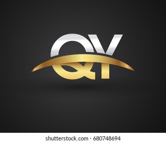 QY initial logo company name colored gold and silver swoosh design. vector logo for business and company identity.
