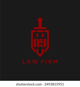 Monograma inicial QY para bufete de abogados con Imagen del logotipo de espada y escudo