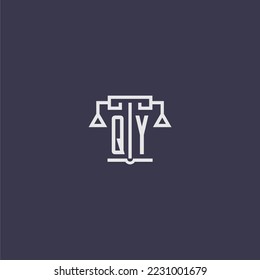 Monograma inicial QY para el logotipo de la firma de ley con imagen vectorial de escalas