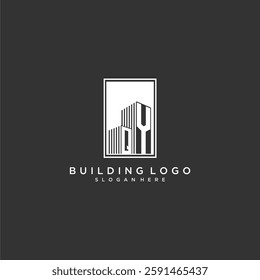 QY initial monogram real estate logo with building creative square style design