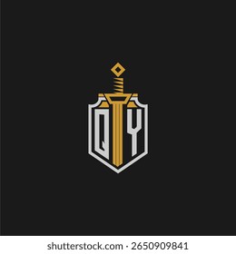 Monograma inicial QY para imagem de estilo escudo e espada