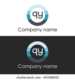 QY letter circle shape icon logo white blue