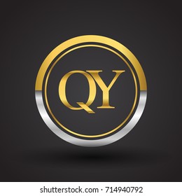 QY Letter logo in a circle, gold and silver colored. Vector design template elements for your business or company identity.