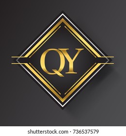 QY Letter logo in a square shape gold and silver colored geometric ornaments.