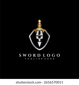 Monograma de lujo de la letra de QY para la Imagen del estilo del escudo y de la espada