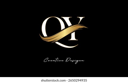 Logotipo de monograma de carta QY - marca de carta de traço elegante da escova de ouro para a marca de luxo, moda, Boutique Premium Identity Design
