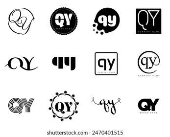 QY logo company template. Letter q and y logotype. Set different classic serif lettering and modern bold text with design elements. Initial font typography. Collection trendy business identity.