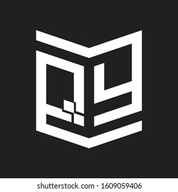 QY Logo Emblem Monogram With Shield Style Design Template Isolated On Black Background