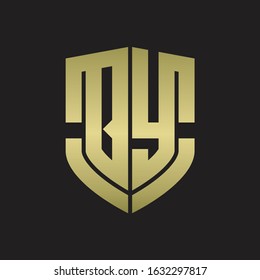QY Logo monogram with emblem shield shape design isolated gold colors on black background