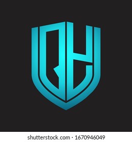 QY Logo monogram with emblem shield design isolated with blue colors on black background