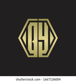 QY Logo monogram with hexagon line rounded design template with gold colors
