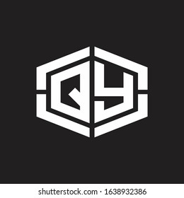 QY Logo monogram with hexagon shape and piece line rounded design tamplate