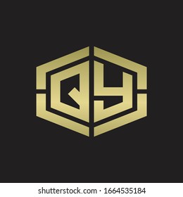 Monograma QY con forma hexágono y placa de diseño redondeada en la línea de la pieza con colores dorados