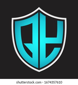 QY Logo monogram with shield shape isolated blue colors on outline design template
