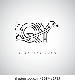Logotipo de Monograma QY Orbit - marca de letra mínima futurista com linha de arte circular, pontos inspirados na tecnologia e conceito de movimento espacial para identidade de marca moderna