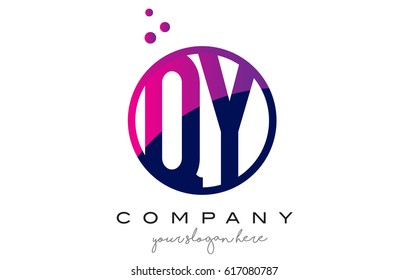 QY Q Y Circle Letter Logo Design with Purple Magenta Dots Bubbles Vector Illustration