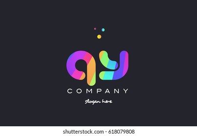 qy q y  creative rainbow green orange blue purple magenta pink artistic alphabet company letter logo design vector icon template