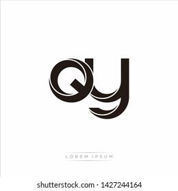qy q y Initial Letter Split Lowercase Modern Monogram linked outline rounded logo