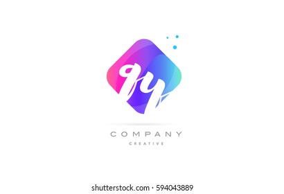 qy q y  pink blue rhombus abstract 3d alphabet company letter text logo hand writting written design vector icon template 