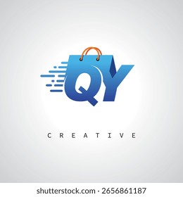 QY Shopping Monogram – Entrega rápida Logotipo de comercio electrónico con el icono del bolso y la marca digital para la tienda en línea, venta al por menor e identidad logística
