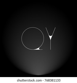 QY White thin minimalist LOGO Design with Highlight on Black Background.