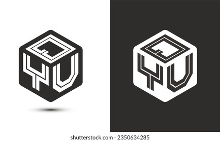 QYU letter logo design with illustrator cube logo, vector logo modern alphabet font overlap style. Premium Business logo icon. White color on black background