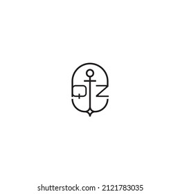 QZ creative letter logo design in anchor concept with high quality professional design that will print well across any print media