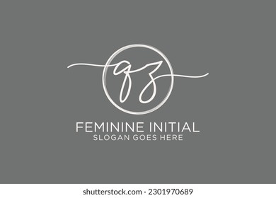 Logo de escritura a mano QZ con el logotipo del vector de plantilla de círculo de la firma inicial, boda, moda, floral y botánica con plantilla creativa.