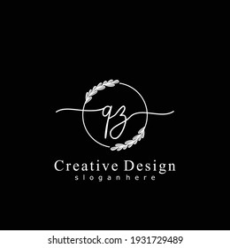 QZ Initial calligraphy handwritten logo. Handwritten alphabet in the logo template. Letters and Alphabet for signature, wedding, fashion, floral and botanical logo design 