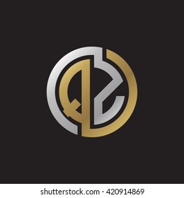 QZ initial letters looping linked circle elegant logo golden silver black background