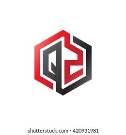 QZ initial letters looping linked hexagon logo red black