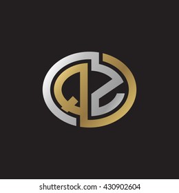 QZ initial letters looping linked ellipse elegant logo golden silver black background