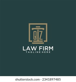 Logo inicial de monograma QZ para la firma de abogados con diseño de hitos en cuadrado creativo