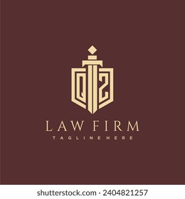 QZ letter monogram for law firm with sword and shield logo image
