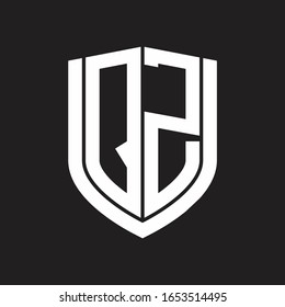 Monograma del logotipo QZ con diseño de escudo de emblemas aislado en fondo negro