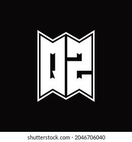 Monograma del logotipo QZ con plantilla de diseño de estilo emblemático sobre fondo negro
