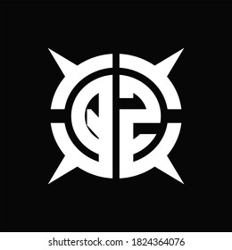 QZ Logo monogram with four pieces circle slice design template on Black Background