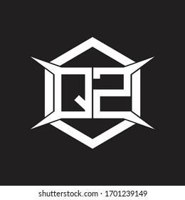 Monograma del logotipo QZ con hexágono y plantilla de diseño de forma de cuatro ejes