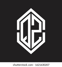 QZ Logo monogram with hexagon shape and outline slice style with black and white