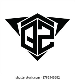 QZ Logo monogram with wings arrow around design template on white background