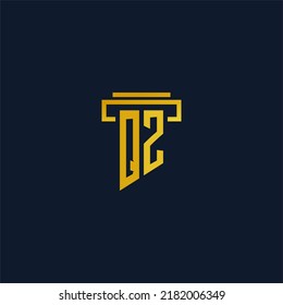 Logotipo inicial del monograma QZ para la firma de abogados con diseño de hitos