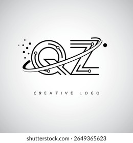 Logotipo de Monograma de Órbita QZ - Marca de Letra Mínima Futurista com Linha de Arte Circular, Pontos Inspirados na Tecnologia e Conceito de Movimento Espacial para Identidade de Marca Moderna