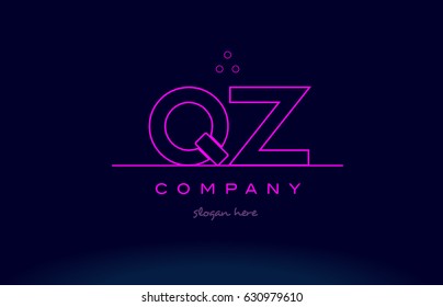 qz q z letter alphabet text pink purple dots contour line creative company logo vector icon design template