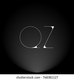 QZ White thin minimalist LOGO Design with Highlight on Black Background.