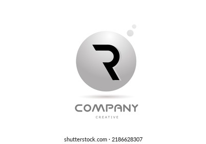 R 3d grey sphere alphabet letter logo icon design with dot. Creative template for company and business