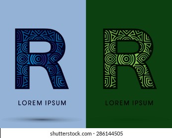 R , Abstract, font, concept filigree, floral, natural, water and leaf graphic, vector.