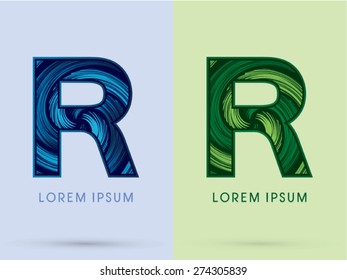 R ,Abstract , font, concept Spin water, wind and natural, designed using blue and green grunge brush,sign.