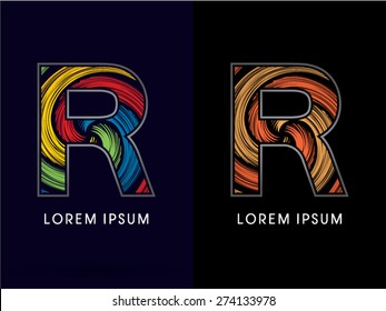 R ,Abstract , font, concept Spin,designed using colors and gold silver bronze grunge brush,sign ,logo, symbol, icon, graphic, vector.