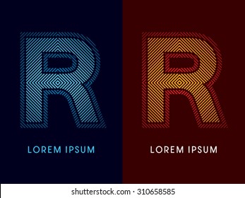 R ,abstract luxury font, Designed using cool and hot colors, line square, geometric shape, graphic vector.