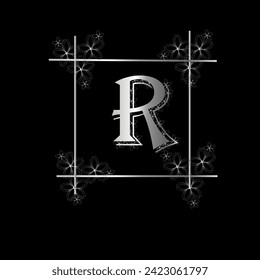  R alphabet design with gradient silver color and black background